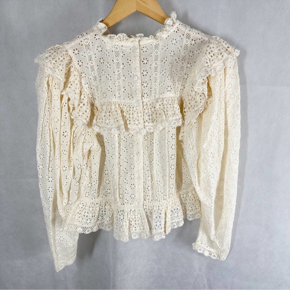 Doen Floryn Blouse - Lace Trim Broderie Anglaise Shirt - Size S - Picture 9 of 10